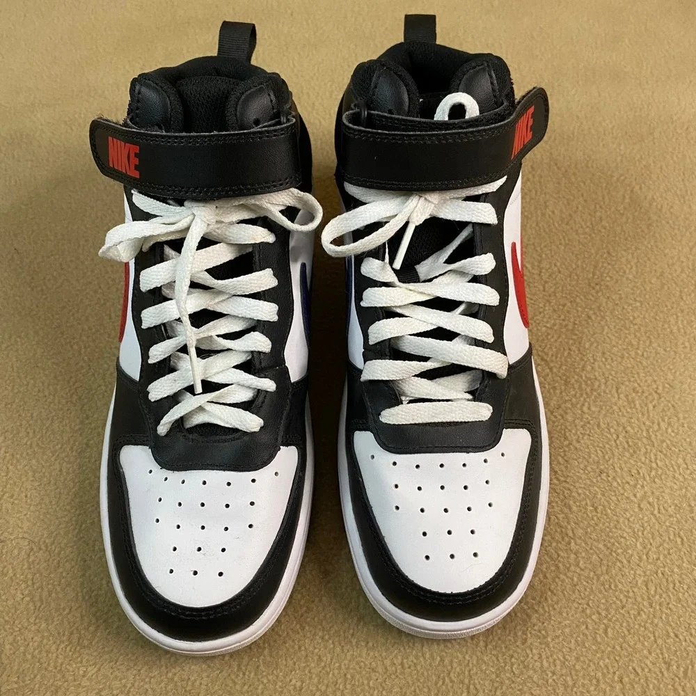 Nike Court Vision Mid Kids Sneakers Black White Red Blue Strap Casual Sz 7Y EUC‎